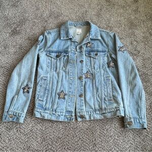 MINKPINK Light Blue Denim Jacket with Star Patches & Gems